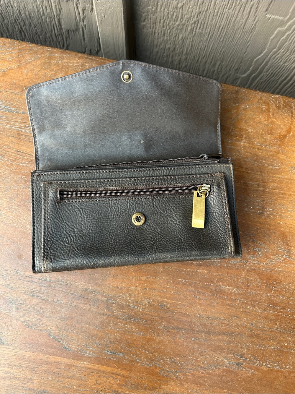 Vintage Black Faux Leather Envelope Wallet with Gold Accent - Picture 11 of 13